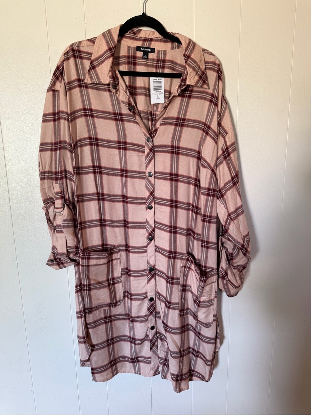 Torrid Rose Smoke Plaid Rayon-Blend Oversized Shacket